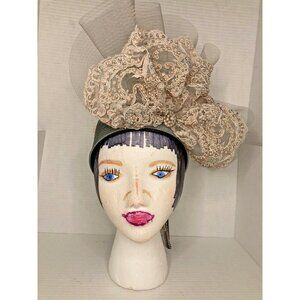 Whittall & Shon Silver sequin faux pearl embellished pillbox Hat NWT